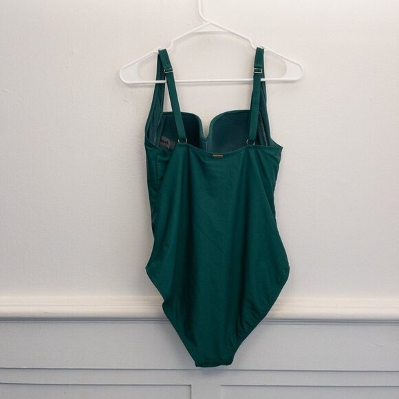 Nicole Miller Studio Green Ruched One Piece Swimsuit XL Tummy Control - Picture 2 of 4